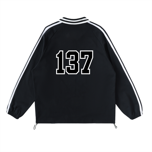 ONE37 Graduate Striped Lapel Collar Sweatshirt