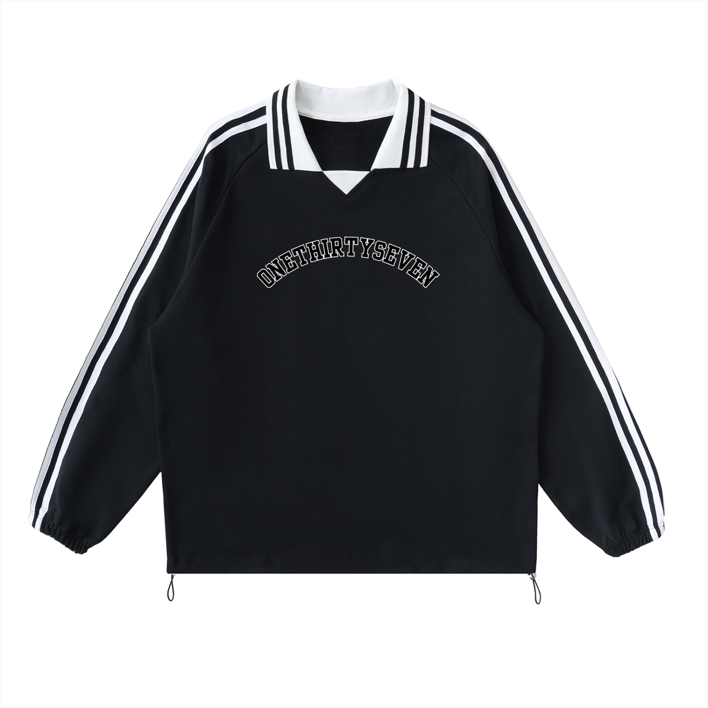 ONE37 Graduate Striped Lapel Collar Sweatshirt