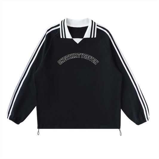 ONE37 Graduate Striped Lapel Collar Sweatshirt