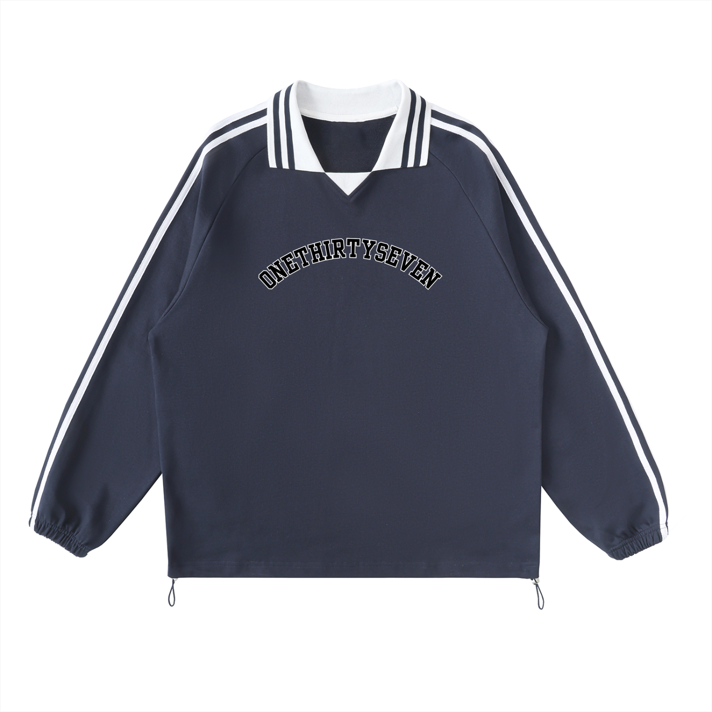 ONE37 Graduate Striped Lapel Collar Sweatshirt